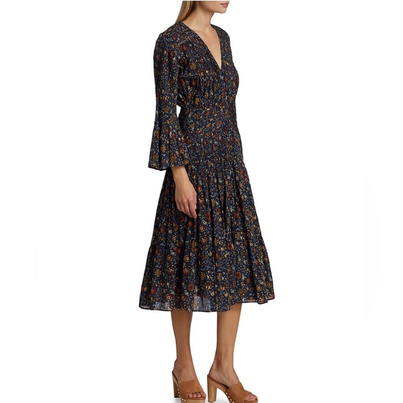 NEW Veronica Beard Shireen Pleated Floral Midi-Dress - Picture 7 of 17
